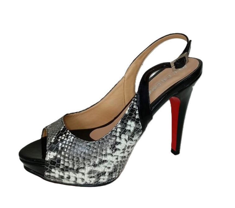 Sandalias Altas de Piel de Pitón en Negro para Mujer - Modelo P-10 Elegantes y Sofisticadas