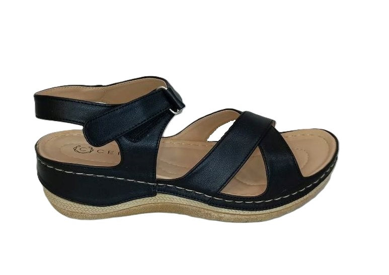 Sandalias Confort Elegantes para Dama en Negro - Modelo X614 con Hebilla Ajustable