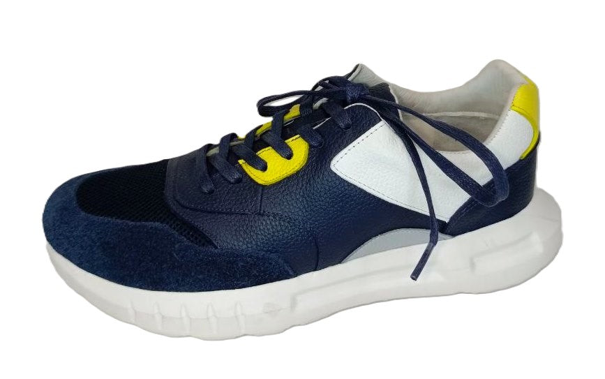 Zapatos Deportivos para Hombre en Azul Marino con Detalles Amarillos y Beiges - Modelo JACOS, Comodidad y Estilo para Todos los Días