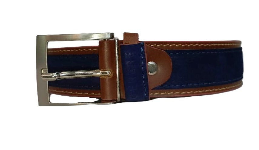 Cinturón de Piel para Hombre Brandy/Azul Modelo 4090 - Elegancia y Versatilidad en tu Look
