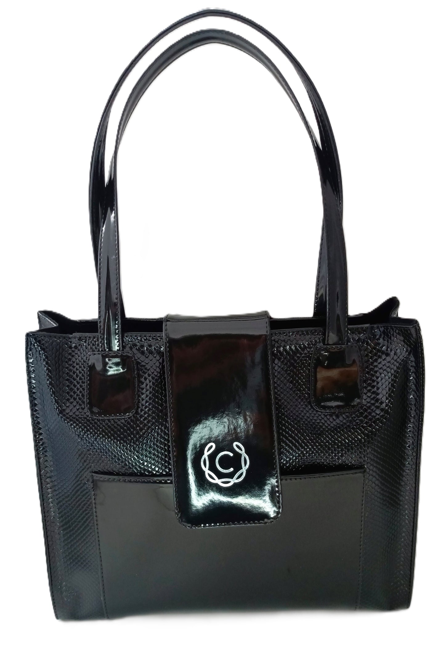 Cartera de Piel Coco Patente Negro Modelo Nora22 - Ideal para Uso Diario y Salidas Casual