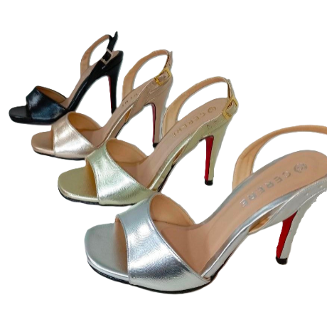 Sandalia de Tacón Alto Plateada con Detalle Rojo para Mujer - Modelo L-101 Elegante y Versátil