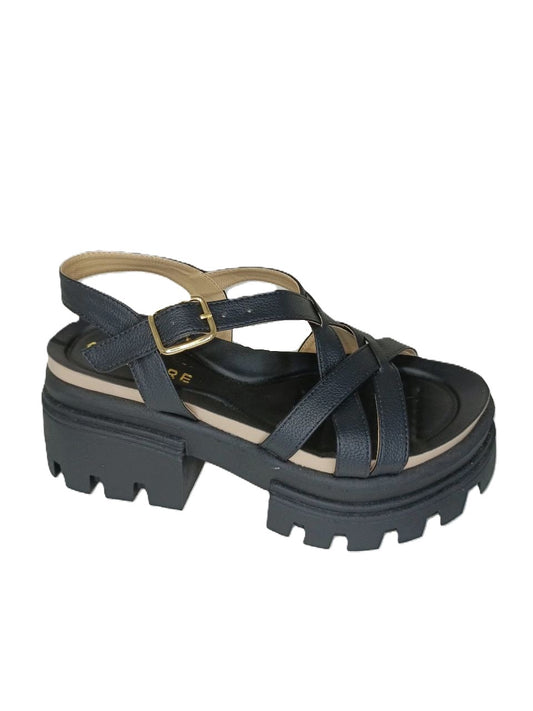 Sandalias Urbanas Confort para Dama en Negro con Plataforma Gruesa y Hebilla Dorada - Modelo 113