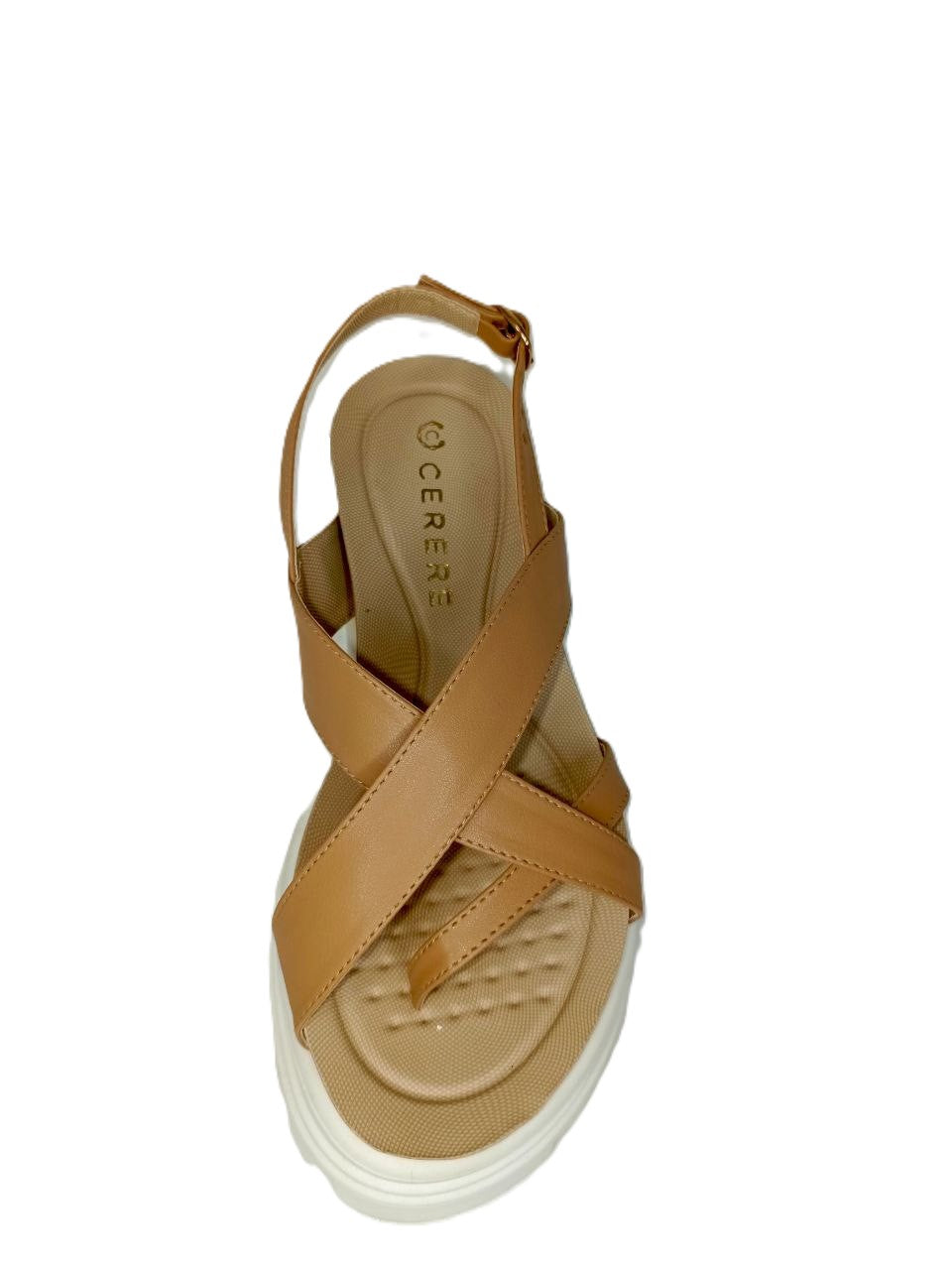 Sandalias de Dama con Plataforma Cruzada en Color Camel, Modelo 127