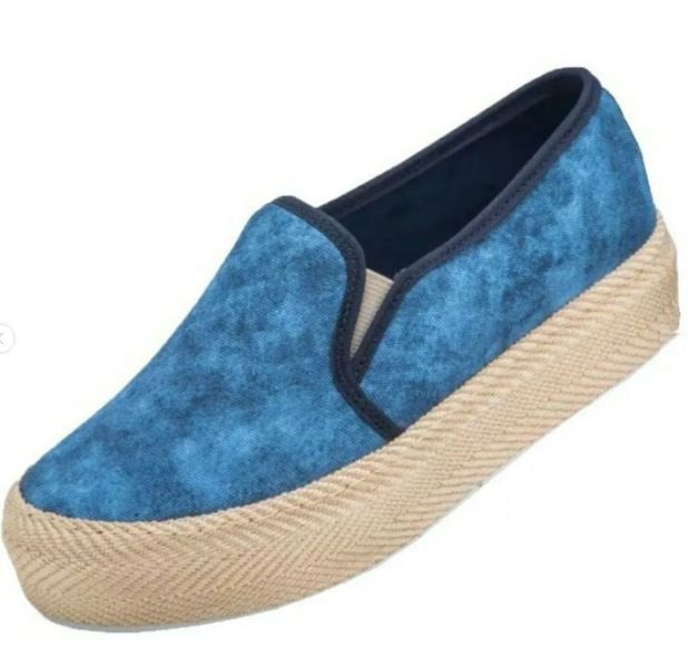 Mocasines Chic para Dama en Azul Graffiti con Suela de Plataforma y Cinta de Yute - Modelo 295