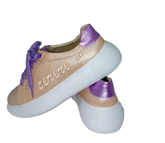 Zapatillas Deportivas Elegantes para Mujer en Oro Rosa con Detalles Lila - Modelo 4824