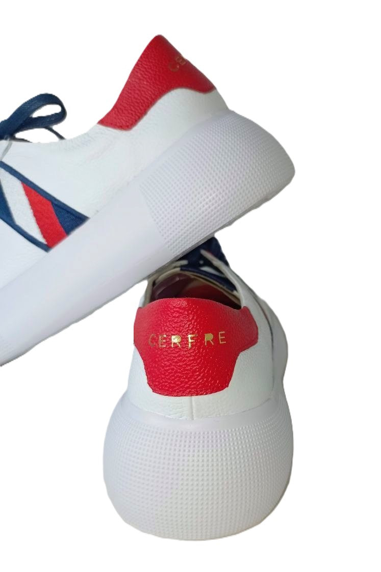 Zapatillas Deportivas Blancas para Dama con Detalles en Rojo y Azul Marino - Modelo 4827