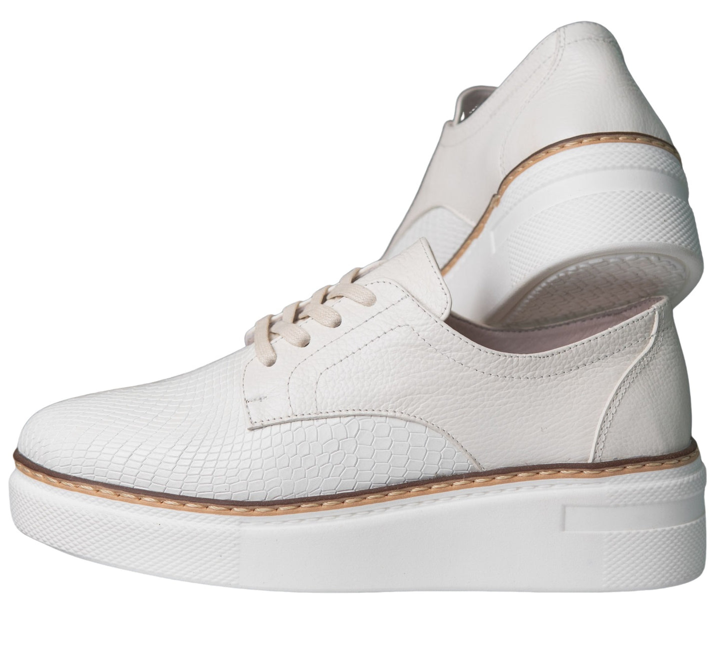 Zapatos Deportivos Casual para Dama en Cuero Blanco con Suela Gruesa Modelo Derby