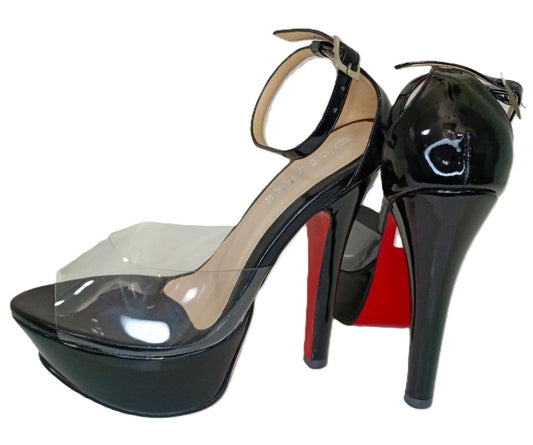 Sandalia de Tacón Alto Negra con Plataforma Transparente y Diseño Moderno E-769A