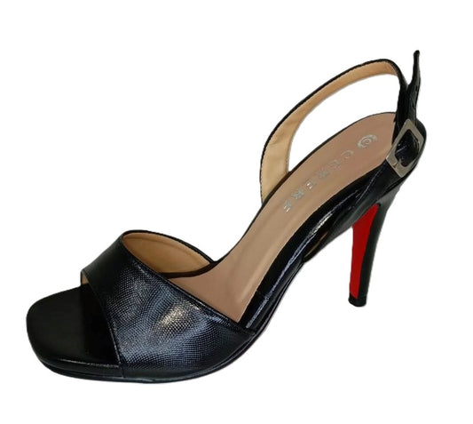 Sandalia de Tacón Alto para Mujer en Cuero Negro con Detalle Rojo - Modelo L-101 Elegante y Sofisticada