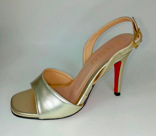 Sandalia de Tacón Alto Champagne con Detalle Rojo Modelo L-101 - Elegancia y Feminidad para Ocasiones Especiales