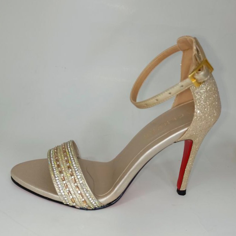 Sandalias de Tacón Alto Brillantes en Champán con Pedrería para Mujer - Modelo L-170