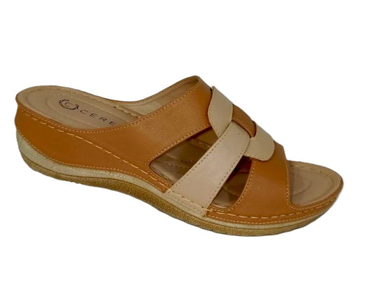 Sandalias Confortables para Dama Cerere en Color Amaretto y Beige - Modelo L6618