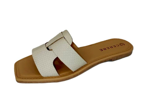 Sandalias de Cuero Beige para Dama con Tira en H y Punta Cuadrada - Modelo QN11 de Cerere