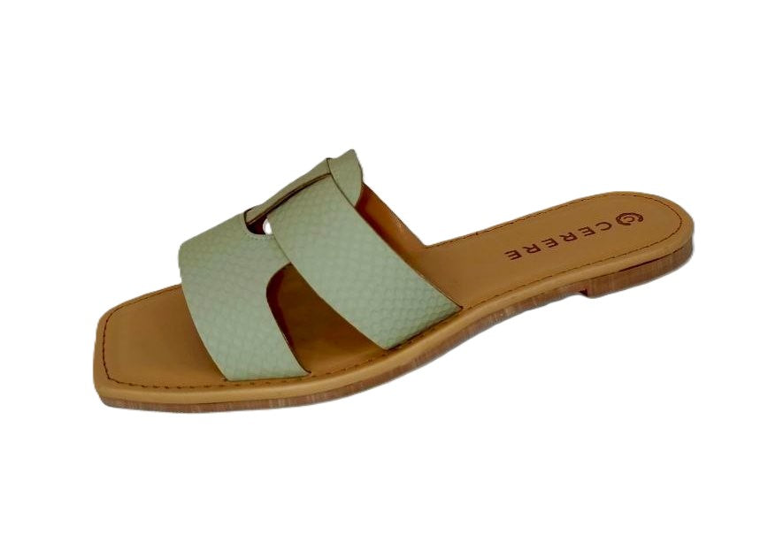 Sandalia Elegante de Cuero Verde Oliva para Dama - Modelo QN11