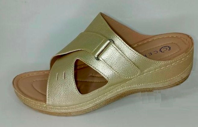 Sandalias Elegantes de Cuero Dorado para Dama - Modelo Confort S608 de Cerere