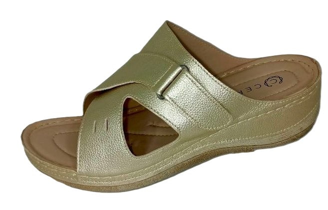 Sandalias Elegantes de Cuero Dorado para Dama - Modelo Confort S608 de Cerere