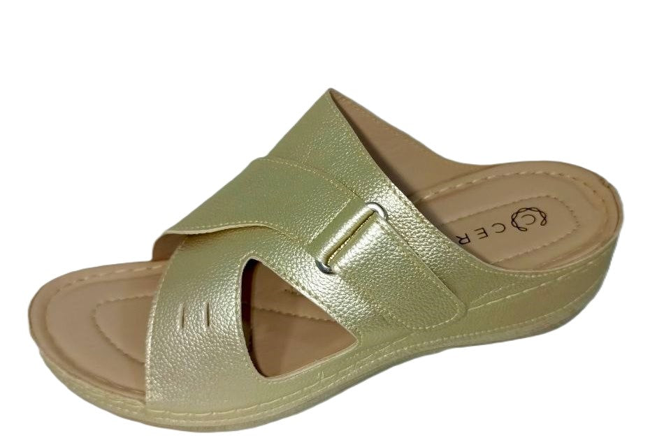Sandalias Elegantes de Cuero Dorado para Dama - Modelo Confort S608 de Cerere