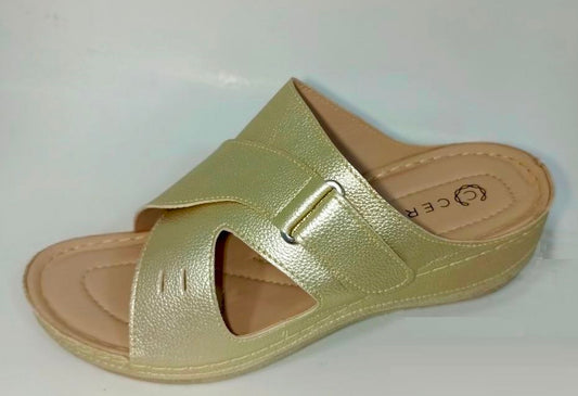 Sandalias Elegantes de Cuero Dorado para Dama - Modelo Confort S608 de Cerere