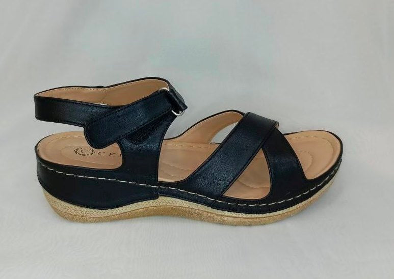 Sandalias Confort Elegantes para Dama en Negro - Modelo X614 con Hebilla Ajustable Negro / 35 / Cuero