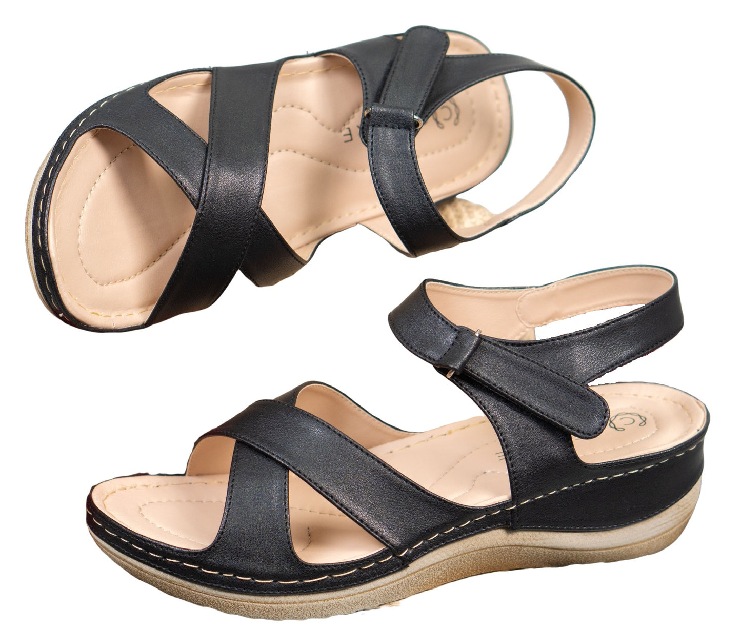 Sandalias Confort Elegantes para Dama en Negro - Modelo X614 con Hebilla Ajustable Negro / 35 / Cuero