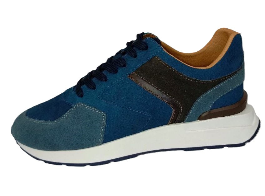 Zapatillas Elegantes para Hombre en Ante Azul Marino y Marrón - Modelo 1026