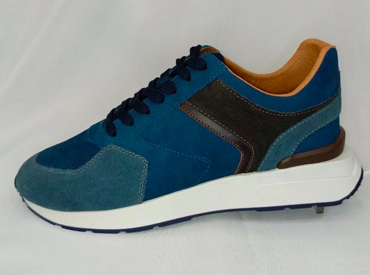 Zapatillas Elegantes para Hombre en Ante Azul Marino y Marrón - Modelo 1026