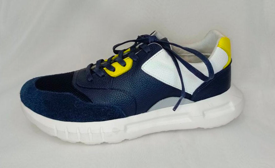 Zapatos Deportivos para Hombre en Azul Marino con Detalles Amarillos y Beiges - Modelo JACOS, Comodidad y Estilo para Todos los Días