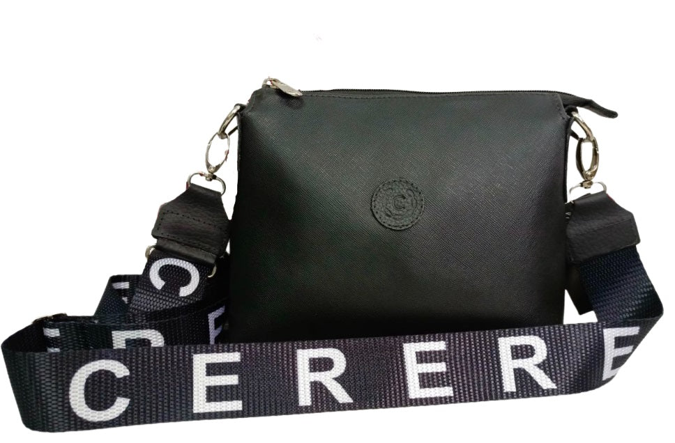 Cartera Bandolera Elegante de Cuero Negro para Dama - Modelo GF04 de CERERE