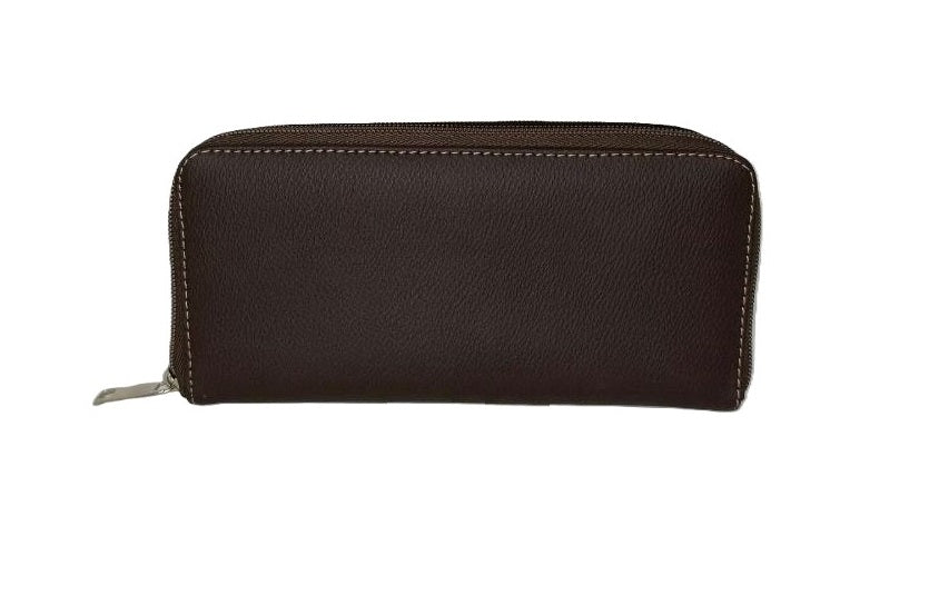 Monedero de Piel Elegante Marrón - Modelo 516 con Múltiples Compartimentos y Cierre Opcional