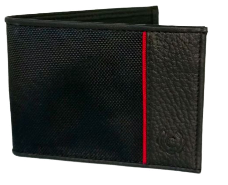 Billetera de Cuero y Textil en Negro/Rojo - Modelo 040735 de Cerere, Elegante y Funcional