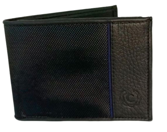 Billetera de Cuero y Textil Negra/Azul Marino Cerere - Modelo Elegante 040736 Negro