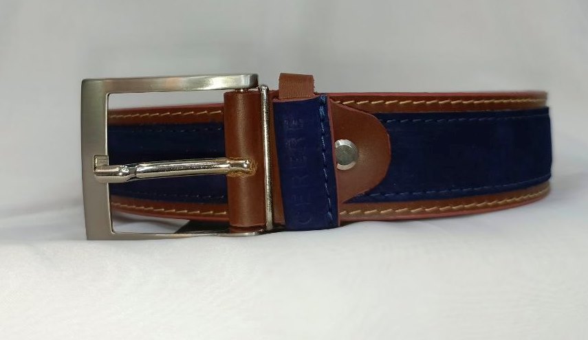 Cinturón de Piel para Hombre Brandy/Azul Modelo 4090 - Elegancia y Versatilidad en tu Look