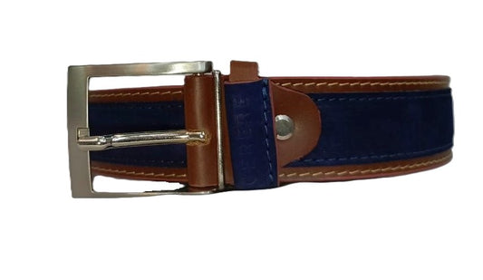 Cinturón de Piel para Hombre Brandy/Azul Modelo 4090 - Elegancia y Versatilidad en tu Look