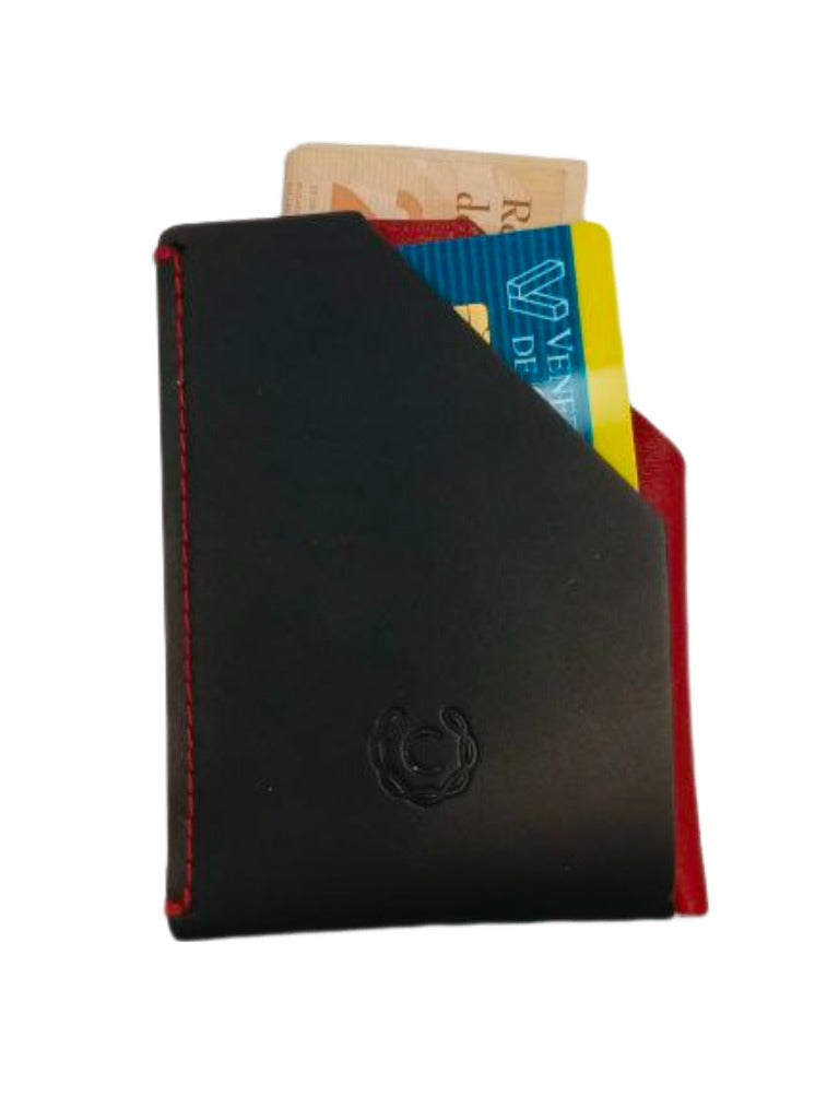 Tarjetero de Cuero Negro/Rojo Modelo 505 - Elegante y Funcional para Tarjetas