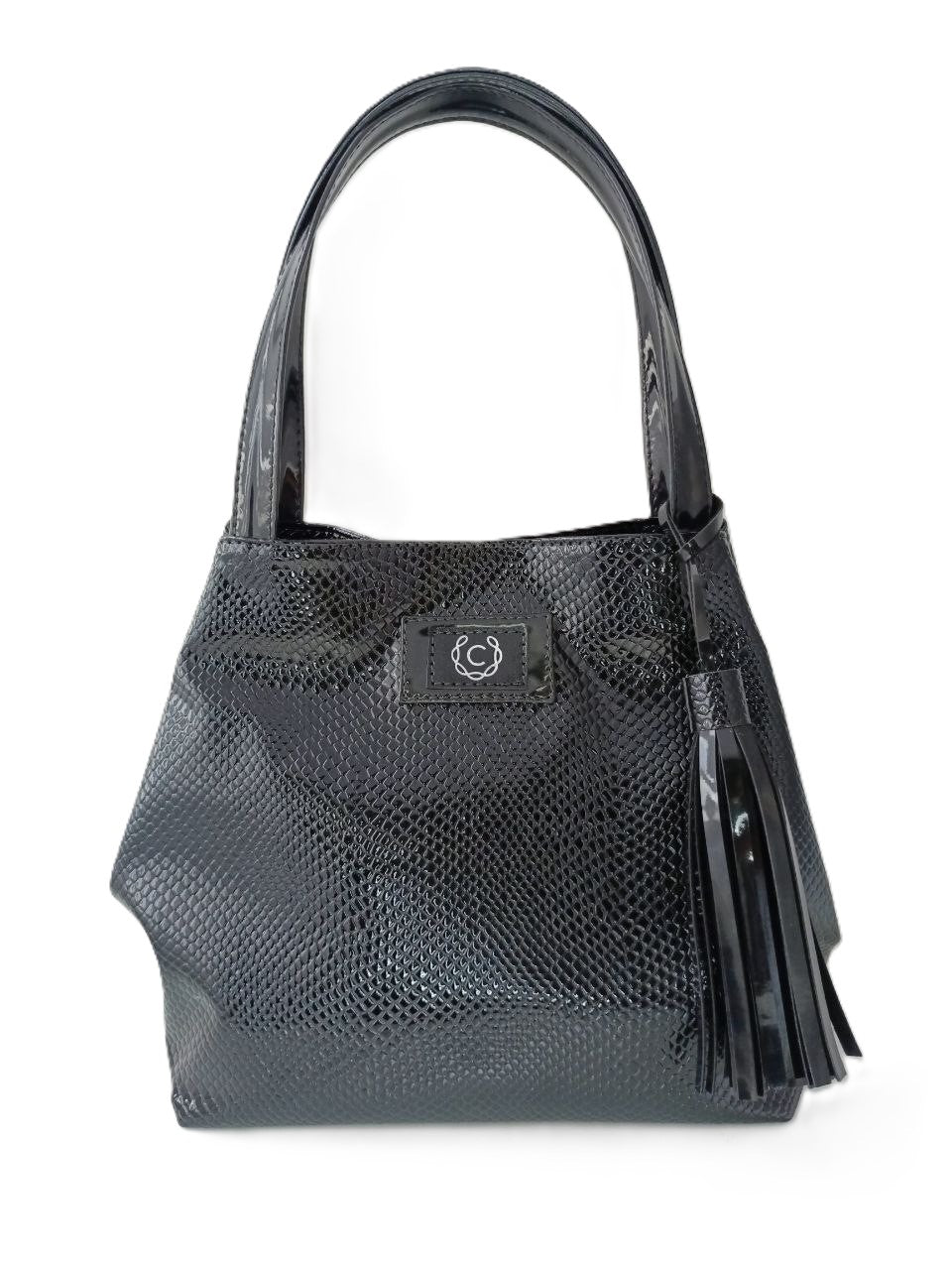 Cartera de Piel coco y Patente Negro Modelo RatNevnier - Ideal para Uso Diario y Salidas Casual